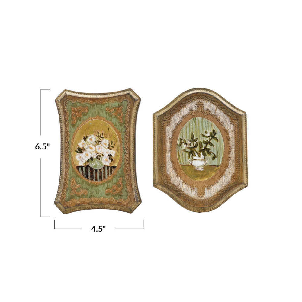 Set of two Painted Floral Plaques with dimensions