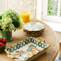 Shangri-La Plate stack and baking dish on breakfast table - Dear Keaton