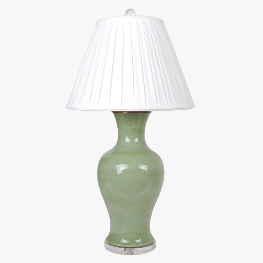 Shelter Cove Celery Green Porcelain Lamp - pleated shade