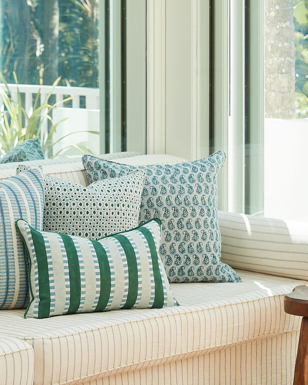 Simrane Byzantine Paisley Pillow Cover on sofa