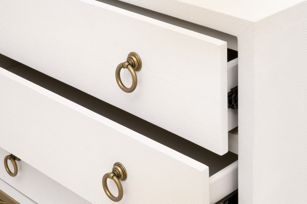 Smith Pearl Shagreen Nightstand Drawer Details - Gold Pulls