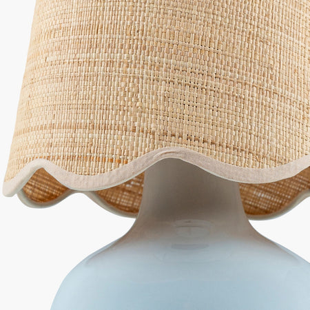 Sophia Sky Mini Lamp raffia scalloped shade closeup