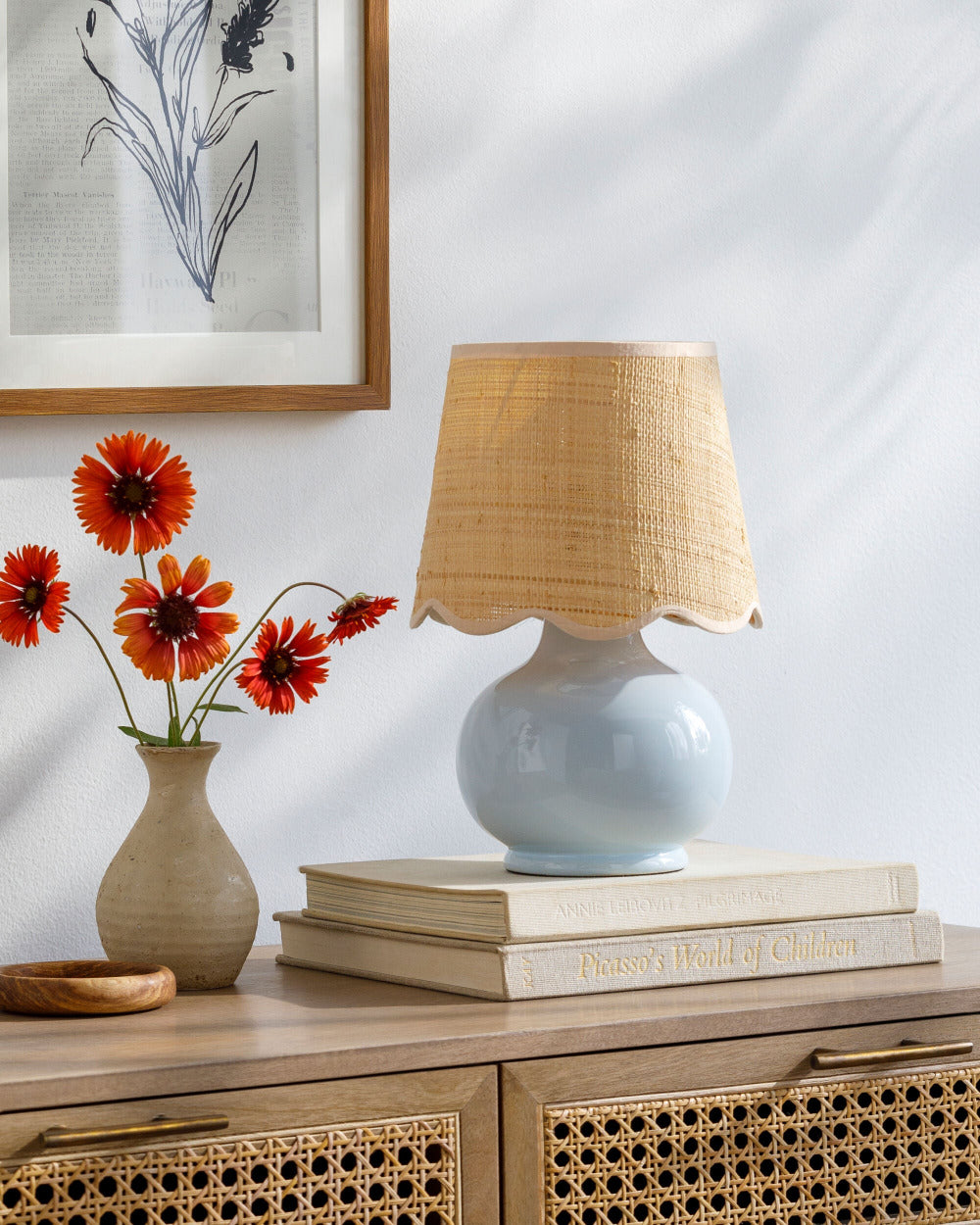 Sophia Sky Mini Lamp - Scalloped Edge Raffia Shade - Dear Keaton