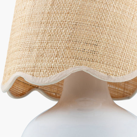 Sophia White Mini Lamp raffia shade closeup
