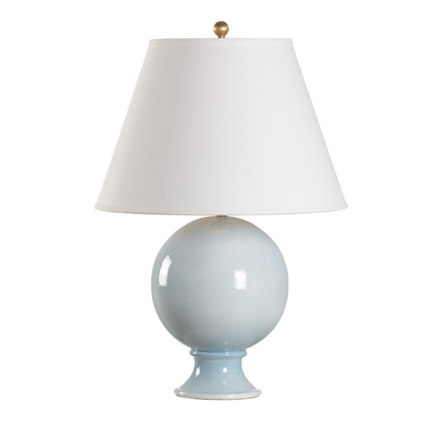 Sphere Soft Blue Lamp with tapered linen shade