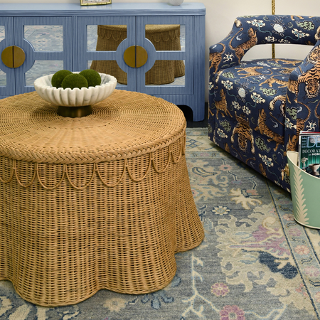 St Germain Scalloped Coffee Table styled in living room