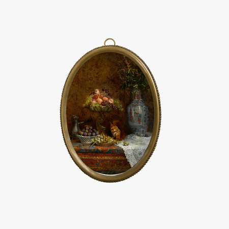 Still Life Print in Antiqued Brass Oval Frame