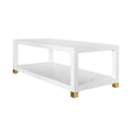 Sudler White Lacquered Linen Coffee Table - brass feet