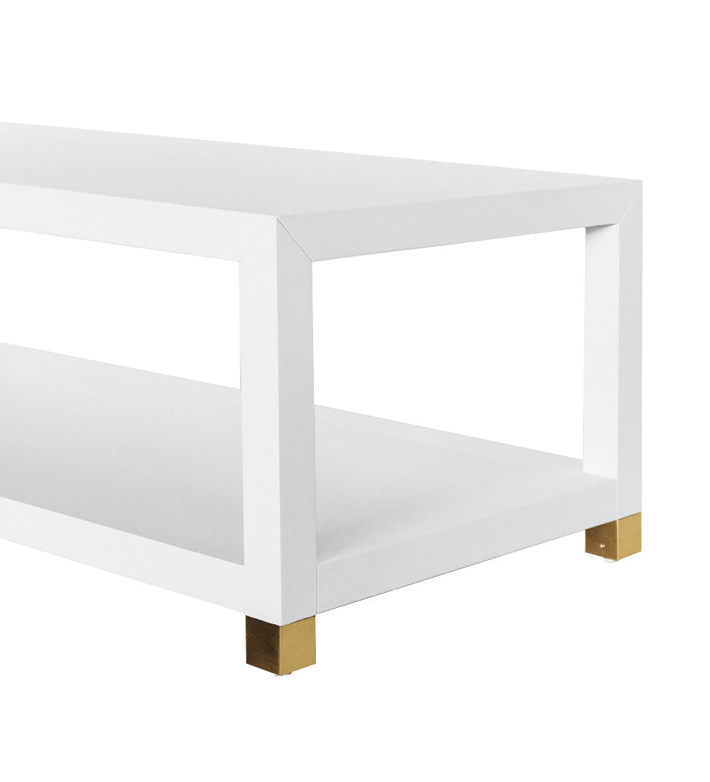 Sudler White Lacquered Linen Coffee Table - closeup
