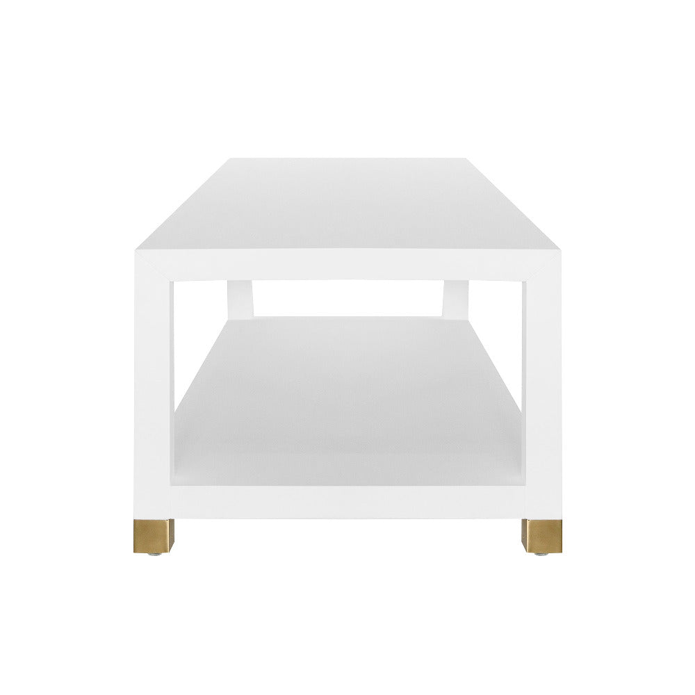 Sudler White Lacquered Linen Coffee Table - side view