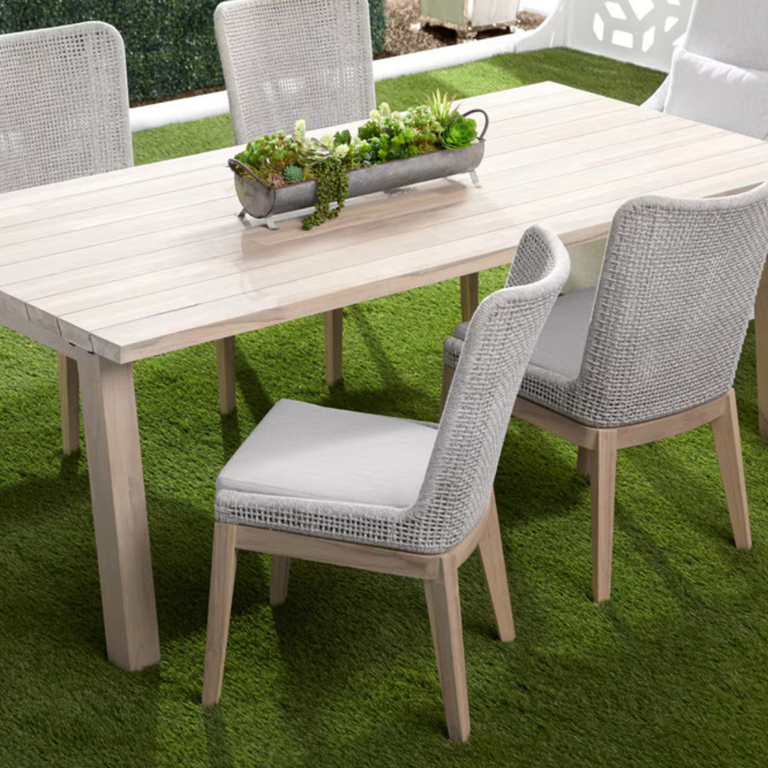 Sullivan Outdoor Side Chairs styled around teak table