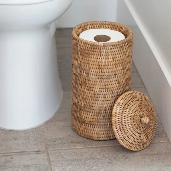 Tall Round Tissue Storage Basket in bathroom