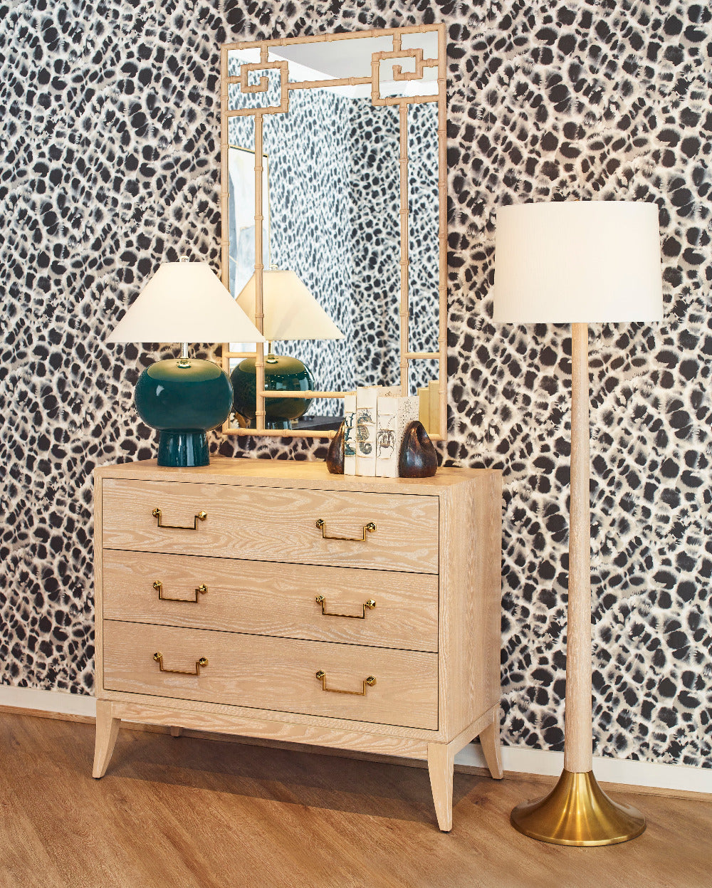 Talbot Wall Mirror Styled above Cassie Natural Chest