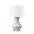 Thiri Pale Celadon Porcelain Lamp with white linen shade