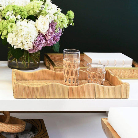Tobin Rattan Tray styled with Wave Rattan Tray