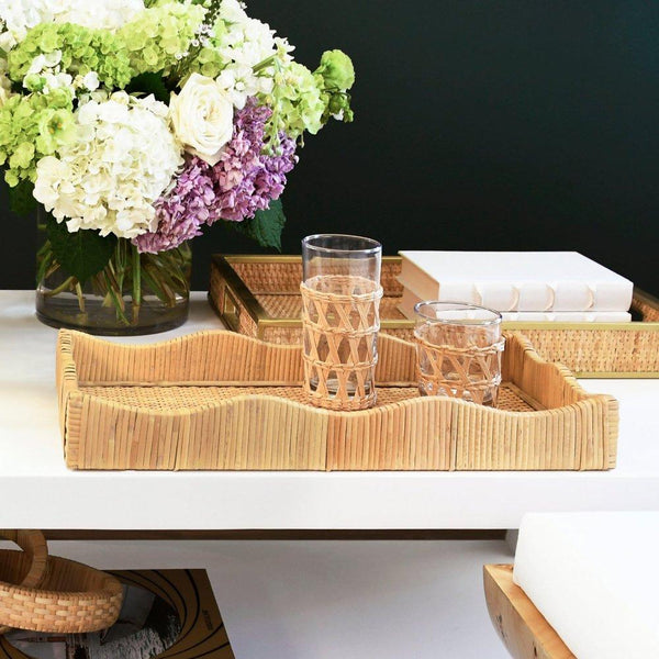 Tobin Rattan Tray styled with Wave Rattan Tray