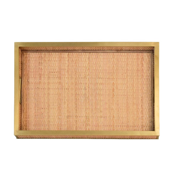 Tobin Rattan Tray top with brass trim