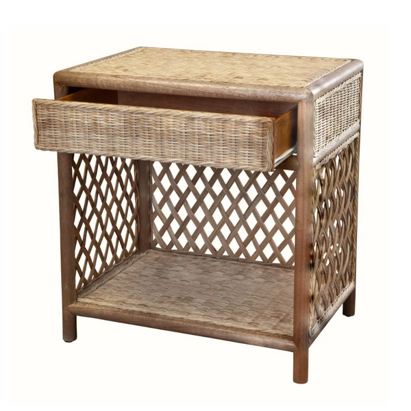 Trellis Bedside Table with open drawer