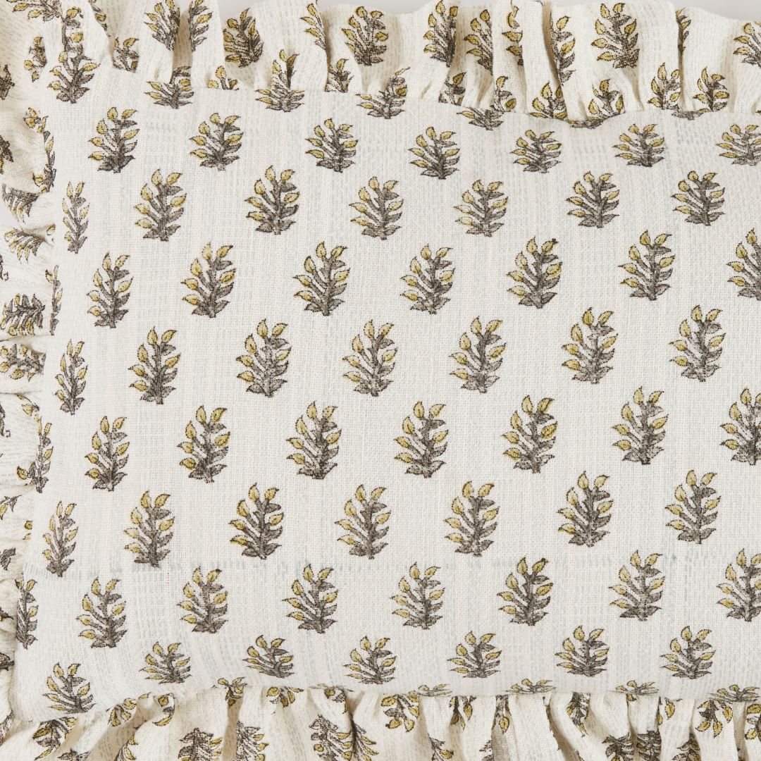 Trulli Ruffle Lumbar Pillow Cover - blockprint pattern closeup