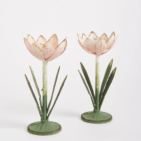 Tulip Taper Holders - Reproduction Toleware Painted Metal