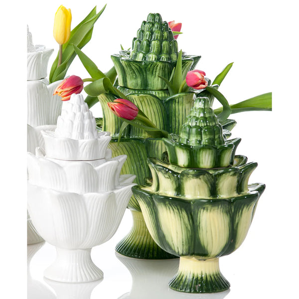 Green and White Artichoke Tulipieres