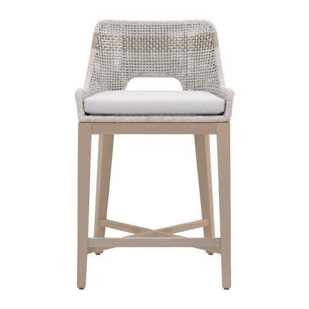Turin Outdoor Teak Counter Stool - woven rope back