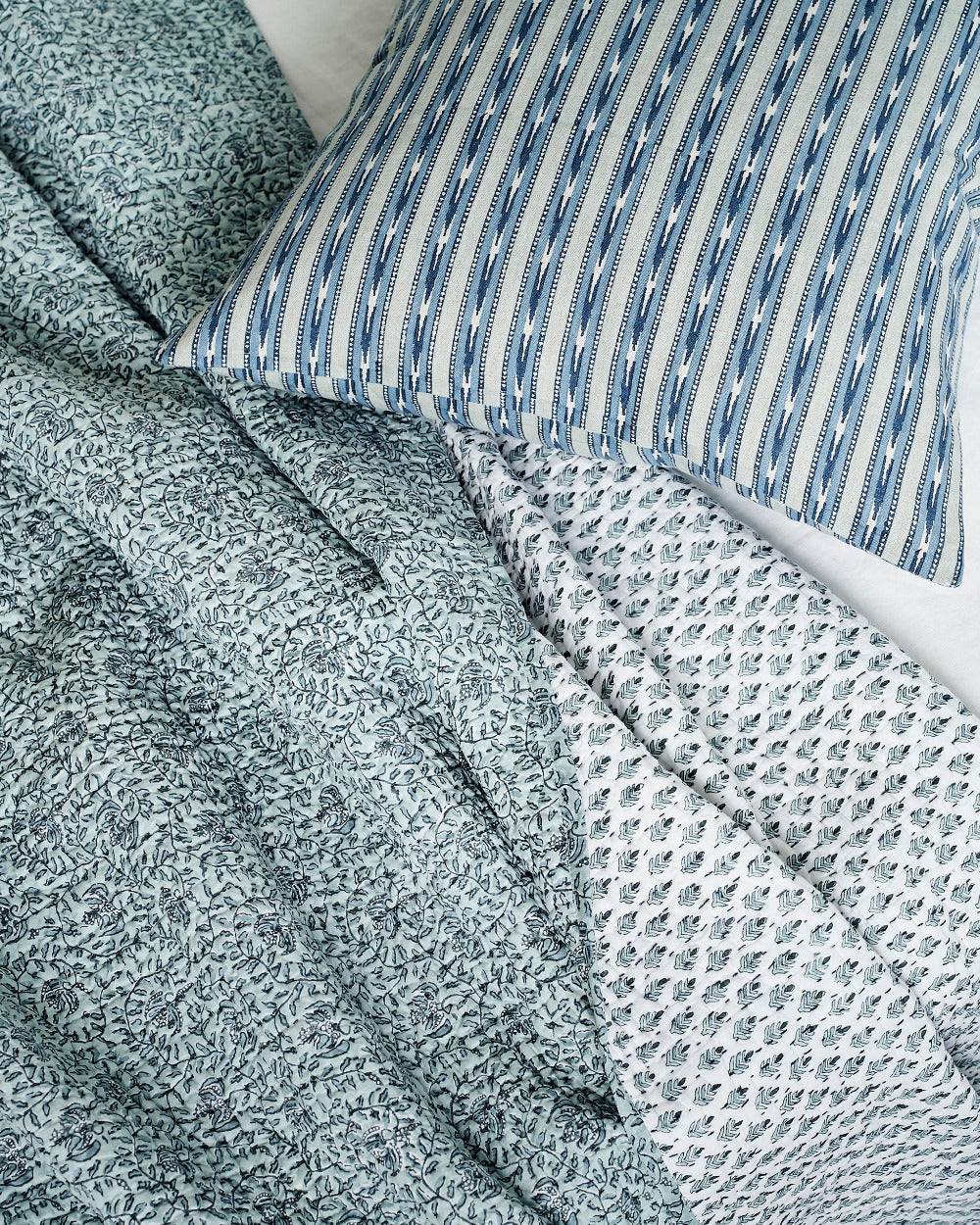 Ubud Tahoe Quilt with Mashru Tahoe Pillow