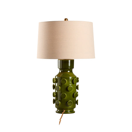 Ungaro Green Table Lamp - natural linen shade