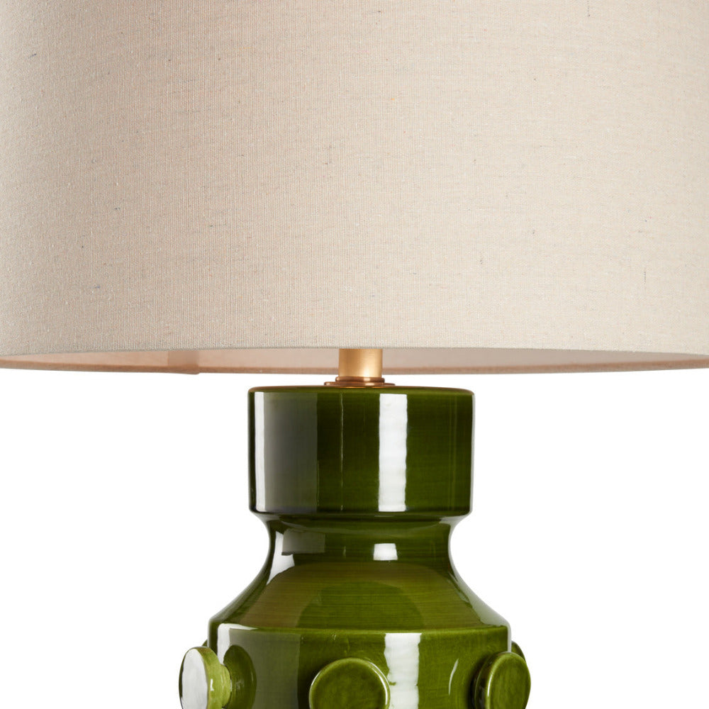 Ungaro Green Table Lamp - natural linen shade closeup
