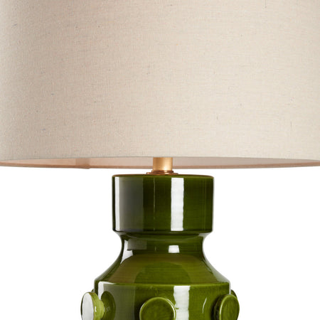 Ungaro Green Table Lamp - natural linen shade closeup