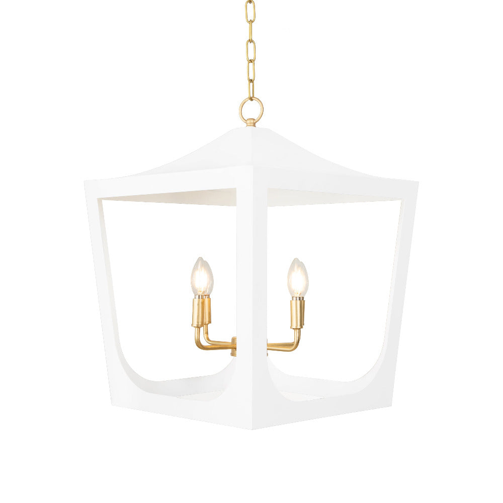 White Pagoda Lantern Pendant Lit Bulbs