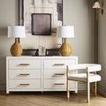 Lowery White Lacquer Dresser Styled with Lexi Burl Chair