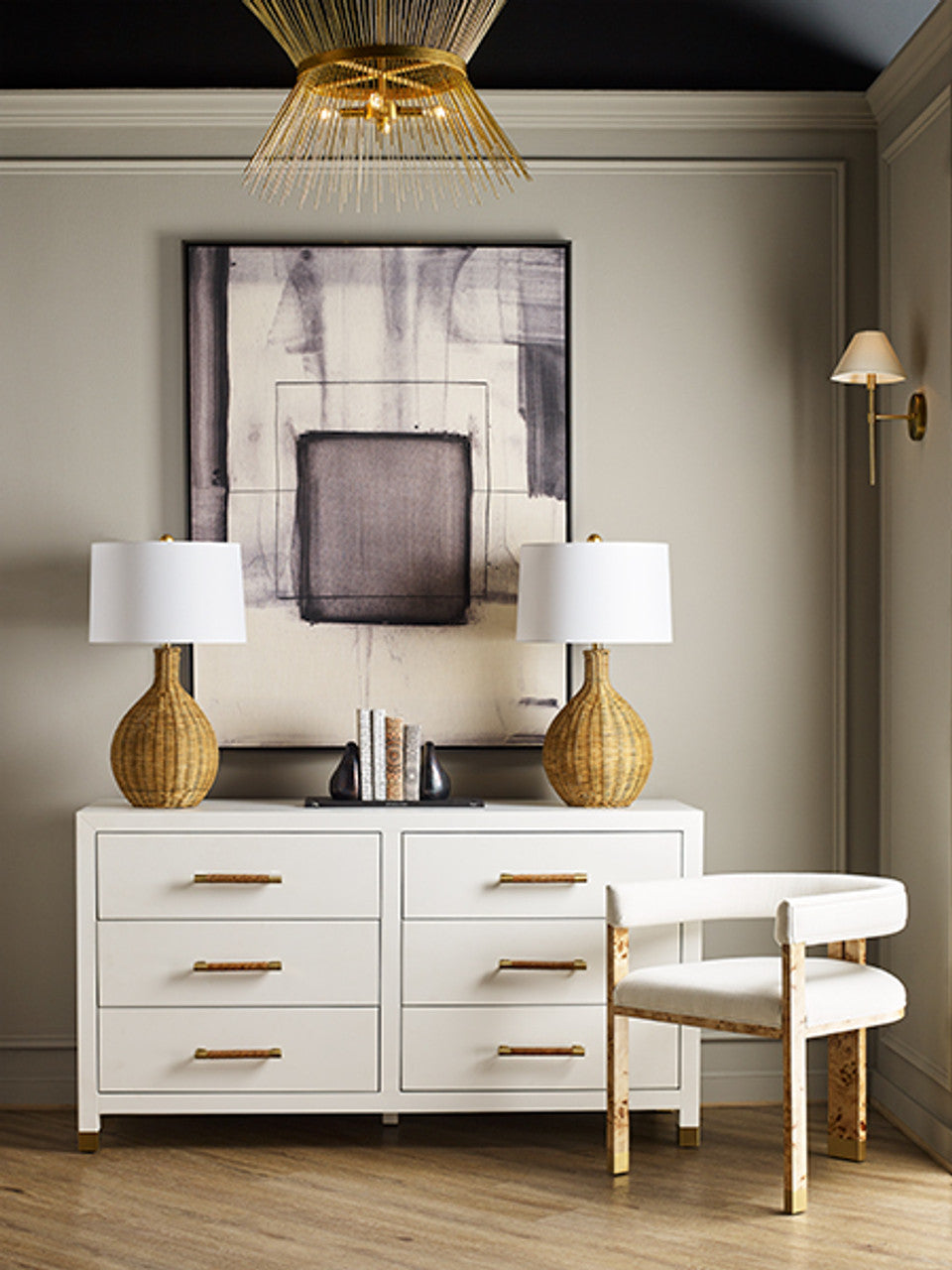 Lexi Burl Chair Styled with Lowery Dresser