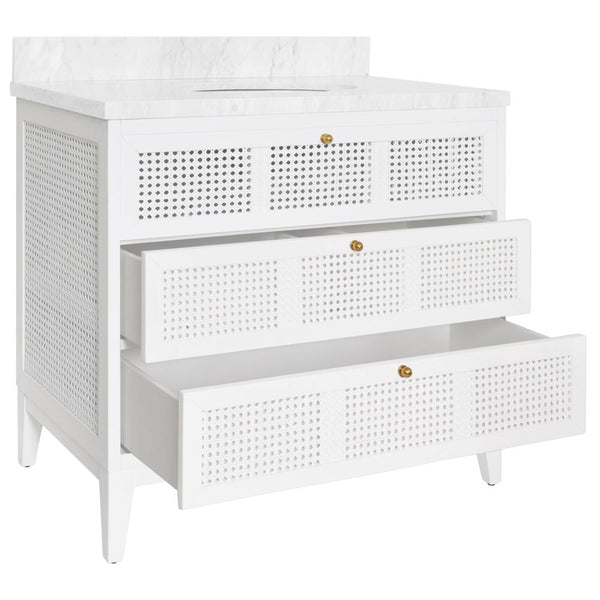 Watson White Lacquered Vanity - cane drawer fronts