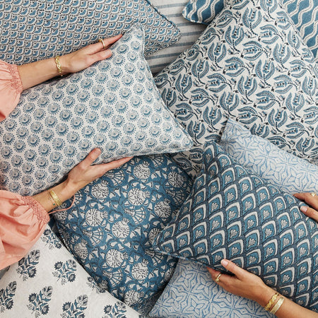 Walter G Mineral Block Print Pillow Covers in pile 