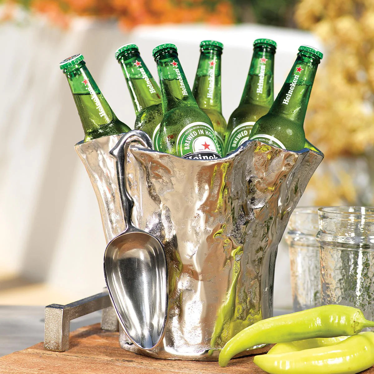 Waves Aluminum Ice Bucket Styled with bottles