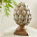 Weathered Metal Artichoke Finial styled with fern