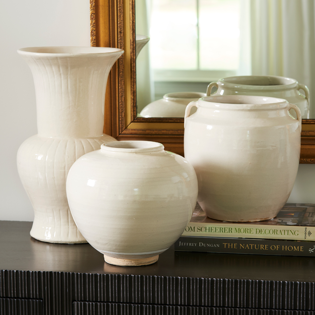 Neema Wide Mouth Vase - Creamy White Urn Vessel - Dear Keaton