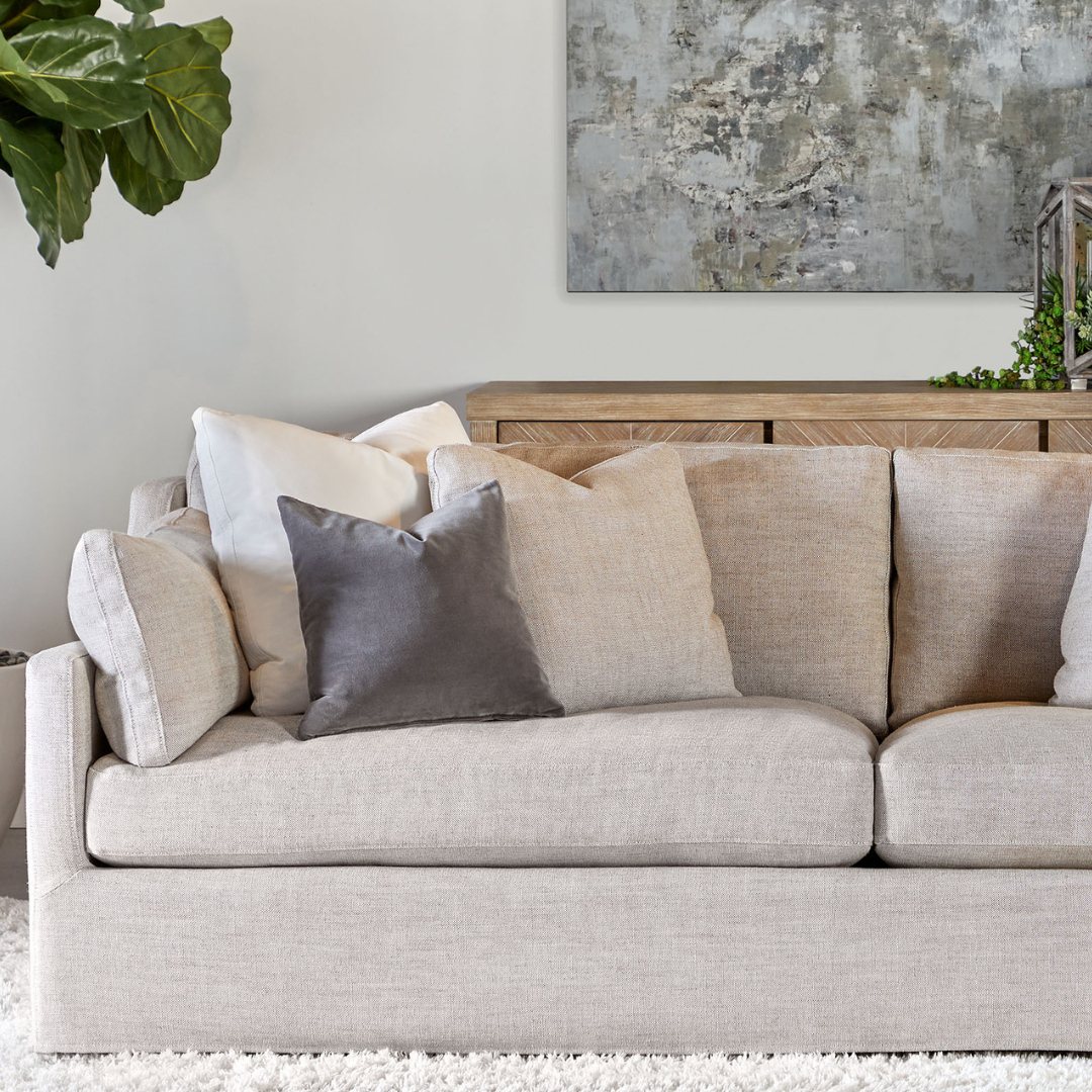Combs Slipcover Sofa styled in living room