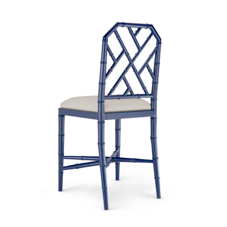 Jardin Sea Blue Counter Stool - Chinoiserie Fretwork Back