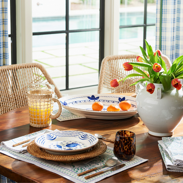 Casa Nuno Blue Platter Styled at Breakfast Table - Dear Keaton