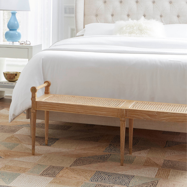 Denoit Large Natural Bench Styled in Bedroom