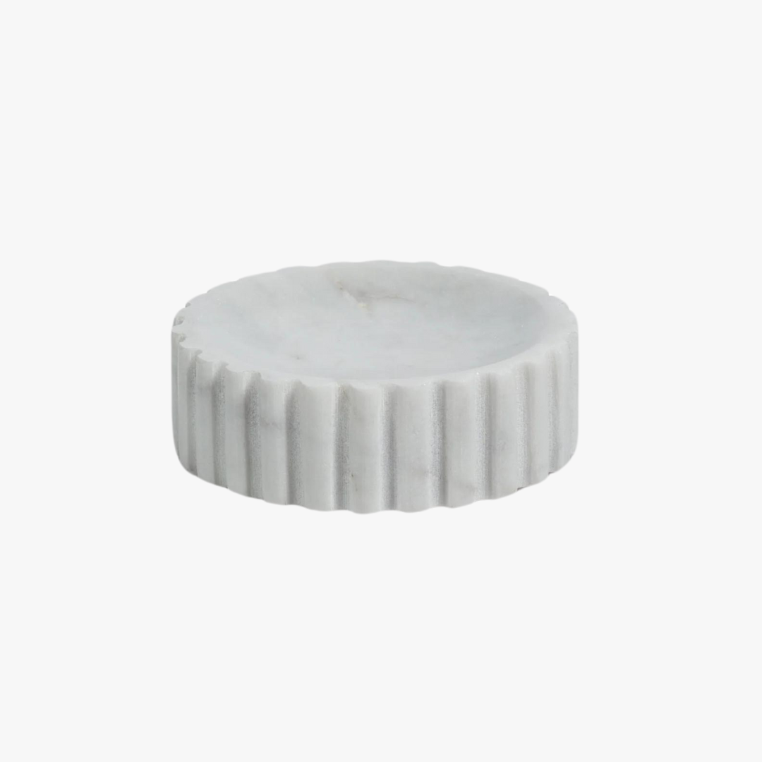 Scalloped White Marble Soap Dish