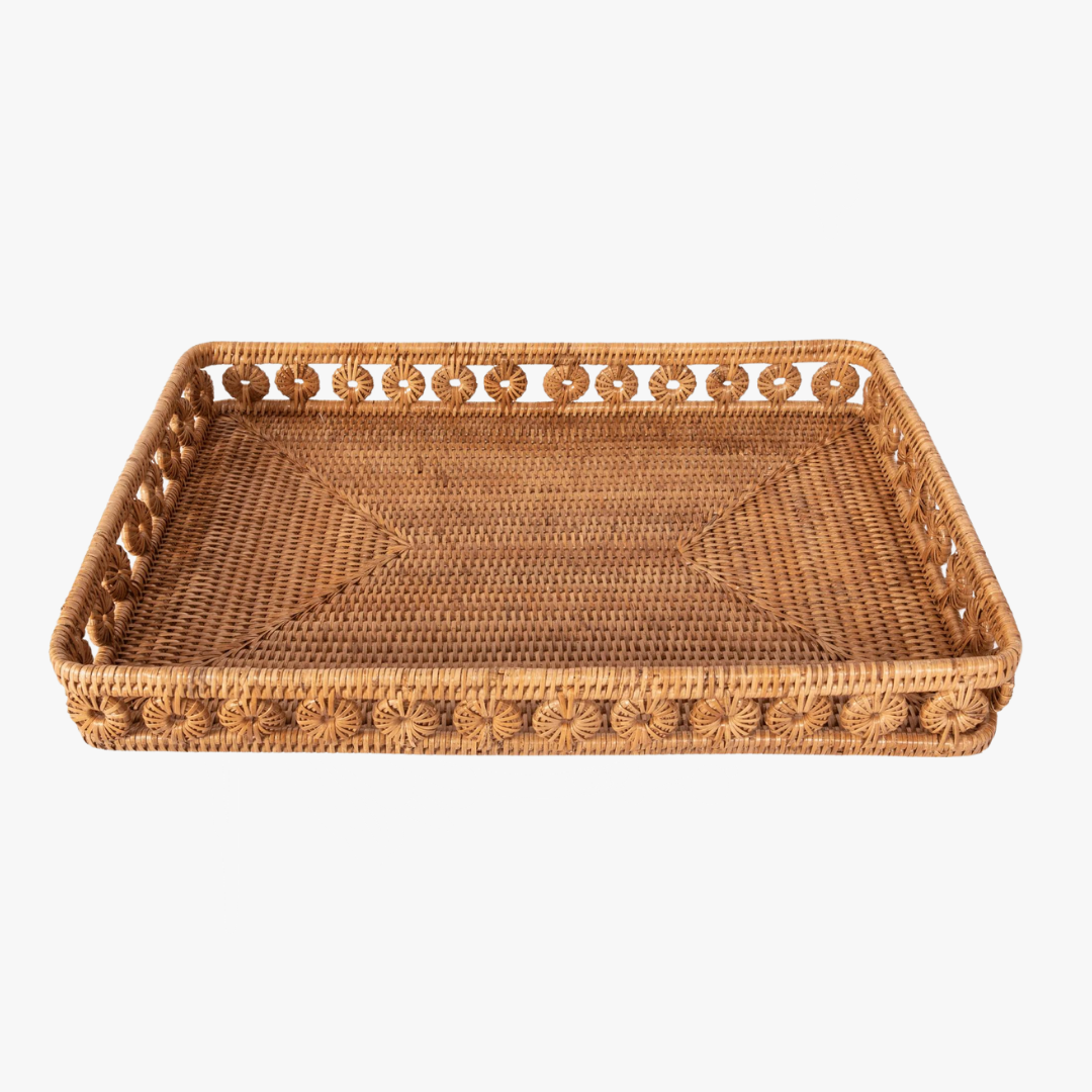 Menton Rectangle Rattan Tray - Serving Tray with Glass - Dear Keaton