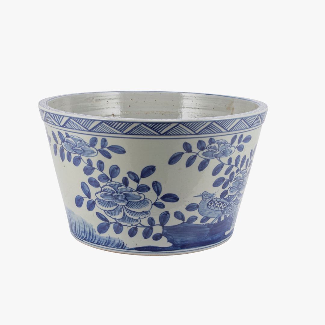 Blue Floral Bird Basin Planter by Dear Keaton