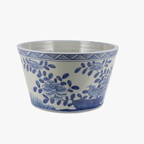 Blue Floral Bird Basin Planter