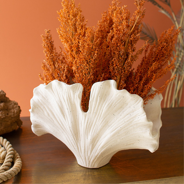 Ceramic Coral Vase Styled with Dried Flowers