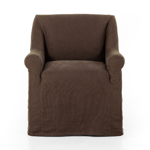 Bella Slipcover Dining Chair - Coffee Linen Front View