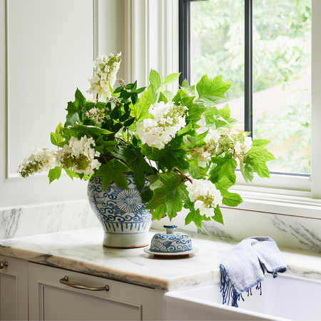Blue Sunflower Temple Jar Styled in Kitchen - Dear Keaton