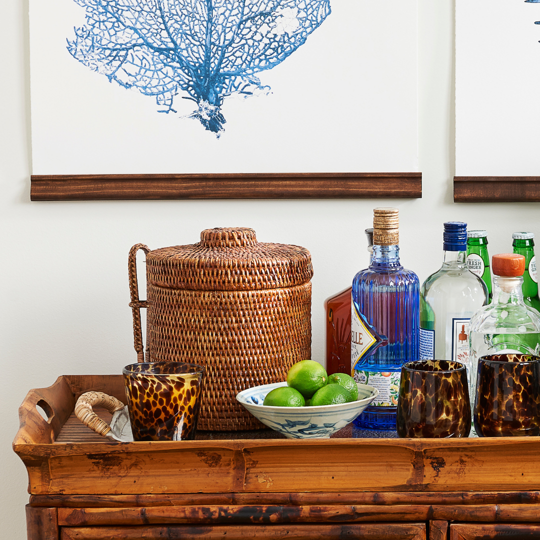 Woven Rattan Ice Bucket Styled on Bar - Dear Keaton